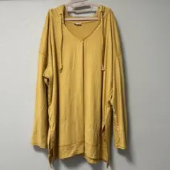 イエローフード付き長袖カットソー　チュニック丈【フリーサイズ】