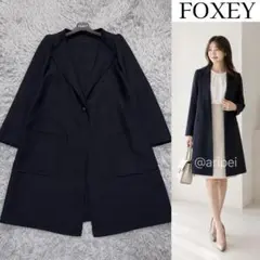 定価15万✨極美品 フォクシー voyage ダブルフェイスコート シルク 紺 新品同様》フォクシー 定価15万 ダブルフェイスコート Voyage ネイビー