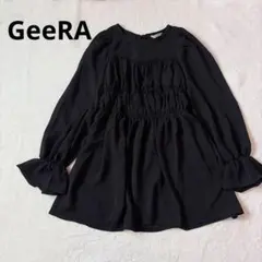 GeeRA ジーラ シャーリングビスチェデザイン チュニックブラウス 黒 Mのサムネイル