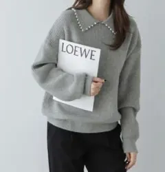 シュガービスケット　グレー パール付きニット　襟ニット　SUGAR BISKET