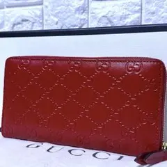 【未使用級】GUCCI 長財布 GG シマレザー ラウンド レディース 赤