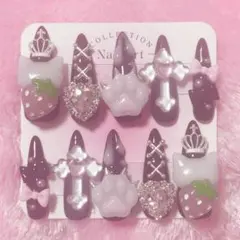 No.72 ハンドメイド ネイルチップ 現品 ピンク 黒 量産型 地雷 平成女児のサムネイル