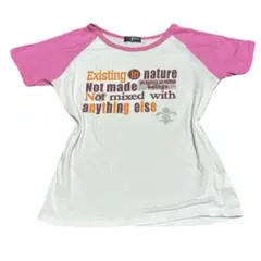 ラグランTシャツ ラメプリントピンク ホワイト y2k 平成ギャル　00sのサムネイル