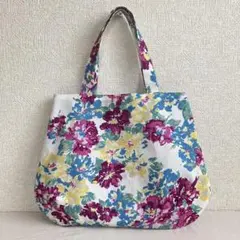 【ハンドメイド】花柄の底丸トートバッグ