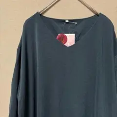 【新品未使用】しまむら　サラサラ半袖カットソー(L)ダークグリーン　パフスリーブ