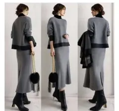 グレー ニットセットアップL