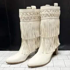 美品 cavacava ウエスタンブーツ ミドル 22.5 フリンジ ホワイトのサムネイル