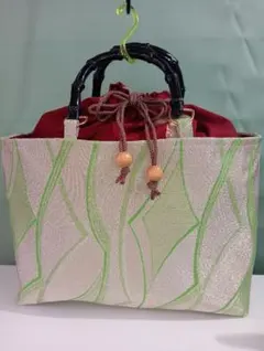 帯リメイクバッグ 帯バッグ トートバッグ(D-25)佐賀錦(反物)