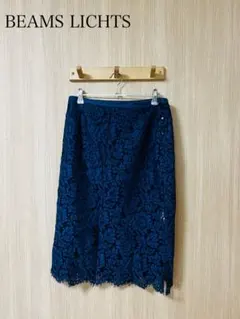 BEAMS LICHTS ネイビー花柄レースタイトスカート