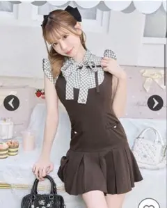 michellMacaron チェックリボンシャツジャンスカセット フリーサイズ