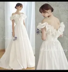オフショル　ウエディングドレス　結婚式　前撮り　パーティドレス