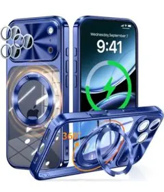 360度回転リングスタンド付 iPhone 17 pro max ケース ブルー
