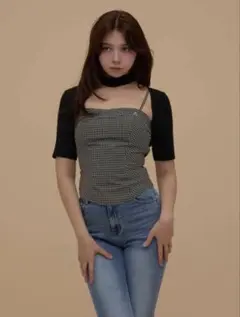 andmary Nancy check set tops AM1756