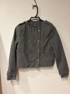 グレー ノーカラーダブルブレストジャケット Sサイズ