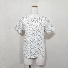 LANDS'END 半袖カットソー 小花柄（L）黄緑×パープル コットンのサムネイル