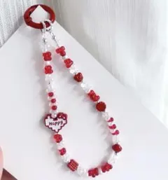 ビーズストラップ　ハンドメイド　推しカラー　あか　レッド　バッグチャーム