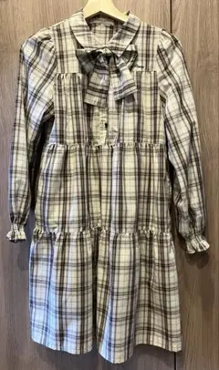 mezzo piano チェック柄リボン付き長袖ワンピース160cm