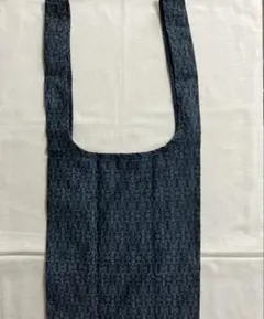 レジ袋形エコバッグ　紬　暗い青　着物リメイク
