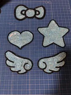 うちわデコパーツ青・水色4点セット