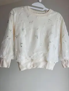 snidel アイボリー 刺繍入りニット 五分袖