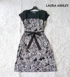 ローラアシュレイ ロングワンピース 花柄 ベルト 大きいサイズ 黒 13