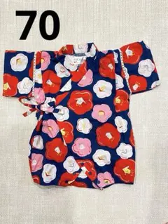 ベビー甚平 70サイズ　くろわっさんすべべ　ネイビー　花柄