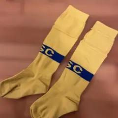 室内利用のみ イエロー サッカーソックス 青色ストライプ