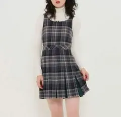 tina jojun グレー　プリーツ切り替え ミニ丈ワンピース