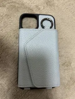 スマホケース　iphone14 ライトブルー　カード入れ付　革　携帯カバー