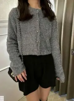 ラメシャギーニットショート丈カーディガン