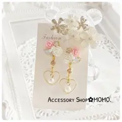 ビジュー♡ローズ・:*パール♡ハンドメイドピアスorイヤリング♡