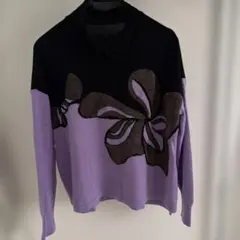 noriko araki バイカラー ニット セーター 長袖 花柄