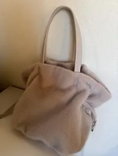 ファーバッグ 巾着型 ベージュフェイクファー バッグ ベージュ もこもこ