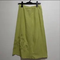 花刺繍入り グリーン ロングスカート ウエスト74cm