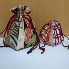 和風巾着袋2個セット　巾着バッグ　ランチバッグ　コップ入れ