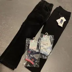 ロングパンツ　靴下　4個セット　黒