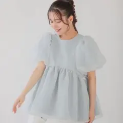 fitmore クリンクルシアーオーガンジーペプラムトップス シェルピンク