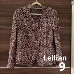 美品 Leilian レリアン 総柄ジャケット ボルドー 9 号日本製 肩パッドのサムネイル
