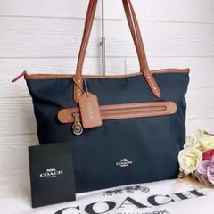 美品☆COACHコーチ トートバッグ キャンバス ネイビー 大容量 軽量のサムネイル