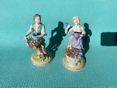 ドレスデン 磁器人形 ペア フィギュリン 花かごを持つ男女 高さ22cm ドレスデン 磁器人形 ペア フィギュリン 花かごを持つ男女 高さ22cm