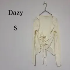 デイジー 薄手リブ編み長袖カーディガン フロントリボン アイボリー 【S】