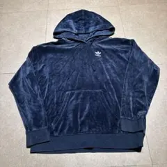Adidas originals パーカー　プルオーバー　ベロア　紺　M