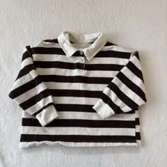 韓国子供服 minibonbonボーダー 襟付きトップス 長袖 ブラウン