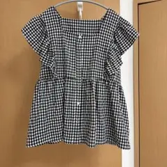 ギンガムチェック 半袖ブラウス フリル XL