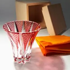 江戸切子　堀口硝子✩秀石　金赤色被せ　八角籠目 蓋物　【 美品 】 江戸切子 堀口硝子✩秀石 金赤色被せ 八角籠目 蓋物 【 美品