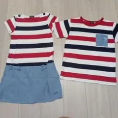 お揃いコーデ ペア 半袖ワンピースとTシャツセット