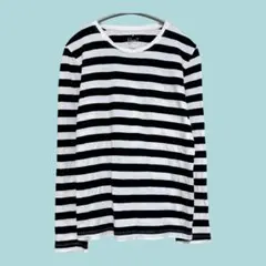 無印良品ボーダー クルーネック 長袖 カットソー M 黒 白 綿 100 %