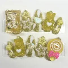 ネイルチップ 現品 レモンキャンディ お菓子 ゴテゴテ くま 平成女児
