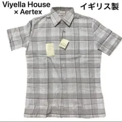 新品Viyella House×Aertex 半袖シャツ M 茶チェック 英国製