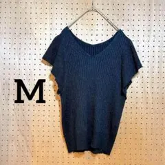 ノースリーブニット カットソー 黒 ラメ M Vネック